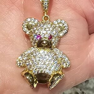 Sparkling Gold and Silver Teddy Bear Necklace